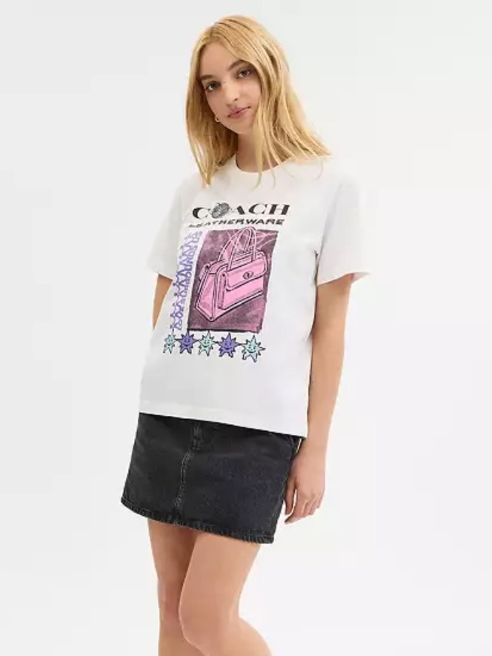 Coach White T-Shirt with Pink and Purple Graphic